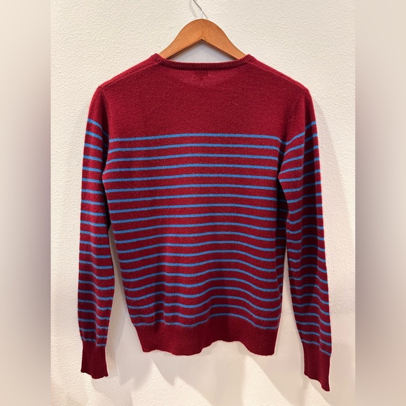 K.U.L.E. 100% Cashmere Oxblood/blue Crewneck Striped Sweater -Size Medium - Picture 4 of 4